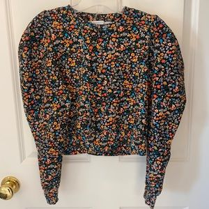 Zara floral puff sleeve sweatshirt
